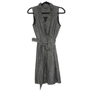 Allen Schwartz Grey Sleeveless Linen Ruffle Neckline Midi Dress Size 6‎